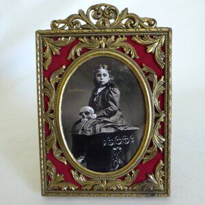 GOTHIC HALLOWEEN HORROR CREEPY HORROR GIRL SKULL ANTIQUE FRAME EASEL BACK ODDITY